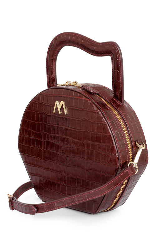 NORA CALF LEATHER BAG BURGUNDY CROC EMBOSSED