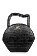 NORA CALF LEATHER BAG BLACK CROC EMBOSSED