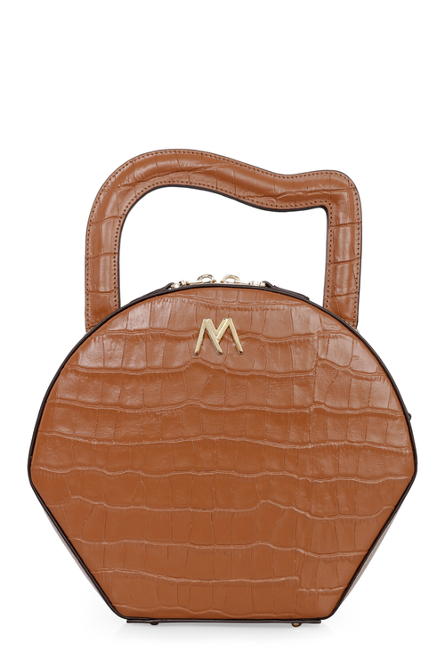 NORA LEATHER BAG TAN/MINK CROC EMBOSSED
