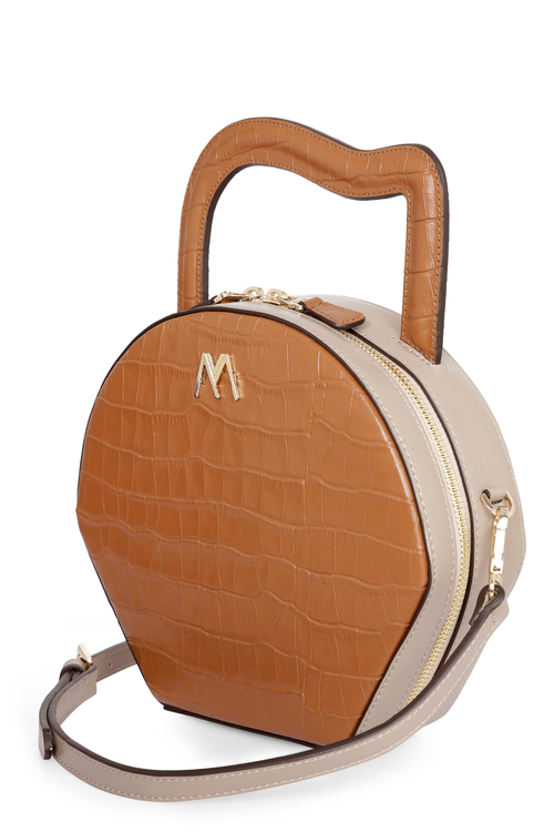 NORA LEATHER BAG TAN/MINK CROC EMBOSSED
