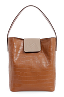BELLA CALF LEATHER HOBO BAG TAN CROC EMBOSSED
