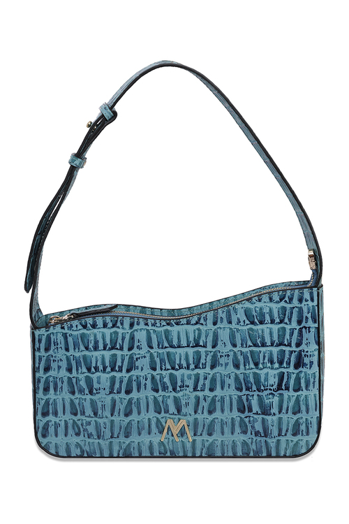 EPHRON LEATHER BAGUETTE BAG BLUE CROC EMBOSSED