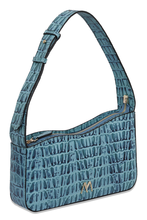EPHRON LEATHER BAGUETTE BAG BLUE CROC EMBOSSED