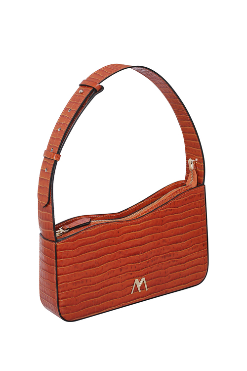 EPHRON LEATHER BAGUETTE BAG ORANGE CROC EMBOSSED