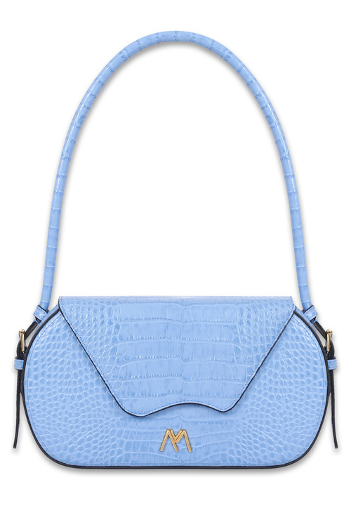 NANCY LEATHER  BAG BLUE CROC EMBOSSED