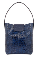 BELLA CALF LEATHER HOBO BAG NAVY BLUE CROC EMBOSSED