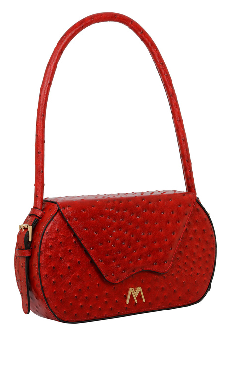 NANCY LEATHER BAG RED OSTRICH EMBOSSED