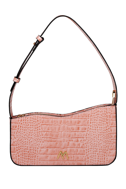EPHRON LEATHER BAGUETTE BAG BLUSH CROC EMBOSSED