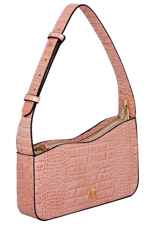 EPHRON LEATHER BAGUETTE BAG BLUSH CROC EMBOSSED