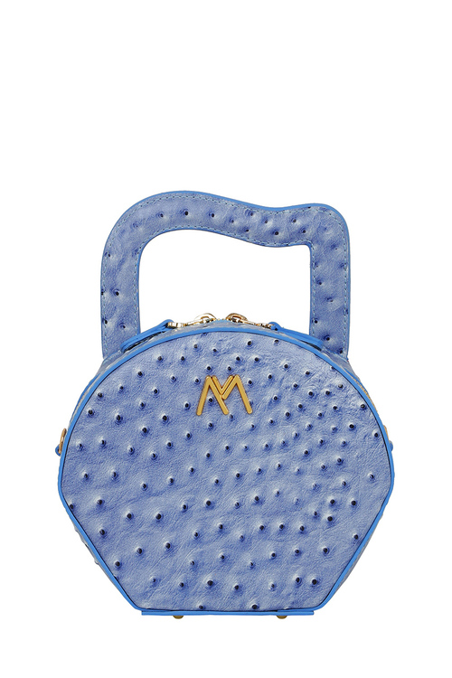 MINI NORA LEATHER BAG BLUE OSTRICH EMBOSSED