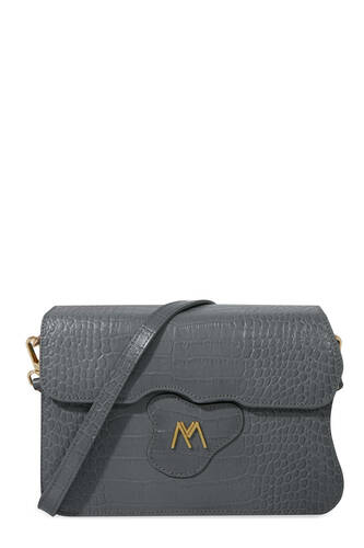Greta Croc Embossed Calf Leather Crossbody Bag Grey