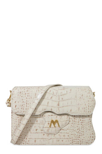 Greta Croc Embossed Calf Leather Crossbody Bag Ecru