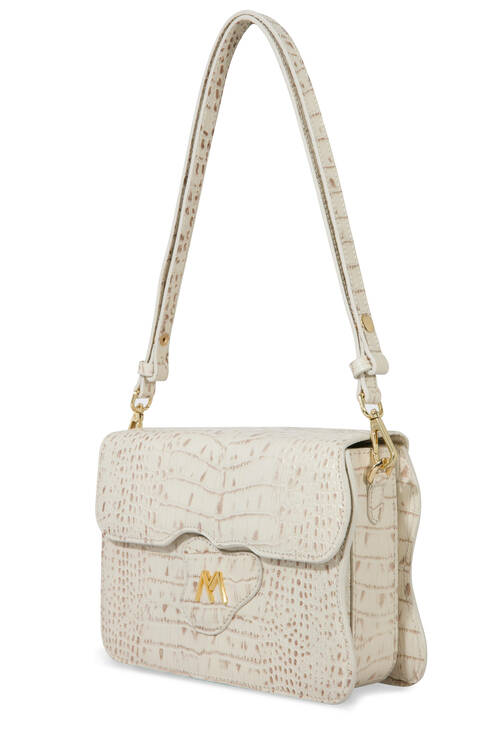 Greta Croc Embossed Calf Leather Crossbody Bag Ecru