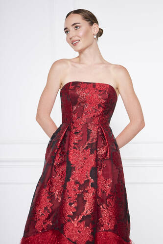 Brokar Desenli Kırmızı Elbise