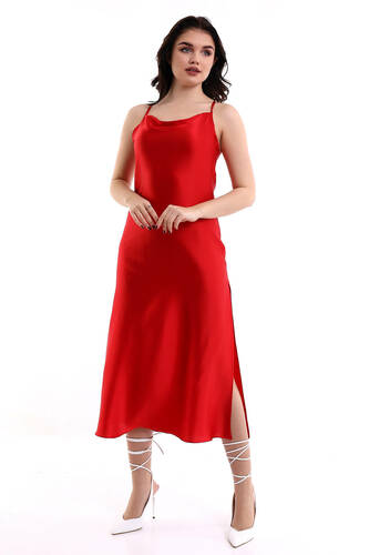 Kırmızı Slip İpek Elbise