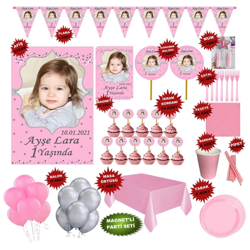 Prenses Doğum Günü Parti Seti Kişiye Özel Hediye Seti (33x48 Afiş-Flama-5x7 16 Magnet) 