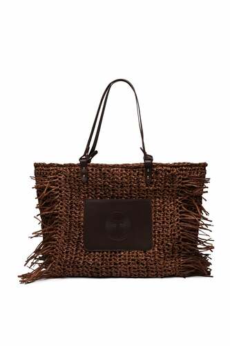 Rafya Örgü Kahverengi Büyük Tote Plaj Çantası
