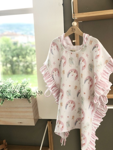 Asu Baby&Kids  Unicornbird Fırfırlı Organik Pamuk Kırışık Müslin Panço 