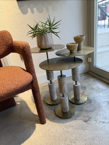 Mona Yan Sehpa - Üçlü set - Gümüş Traverten