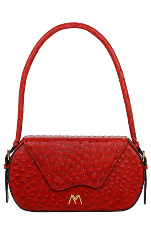 NANCY LEATHER BAG RED OSTRICH EMBOSSED