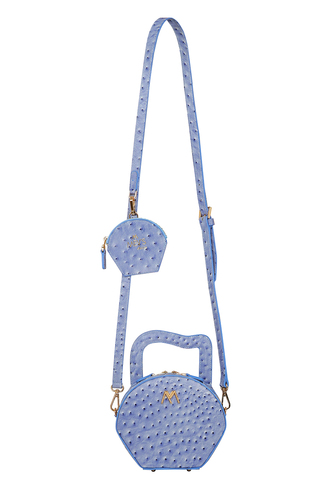 MINI NORA LEATHER BAG BLUE OSTRICH EMBOSSED