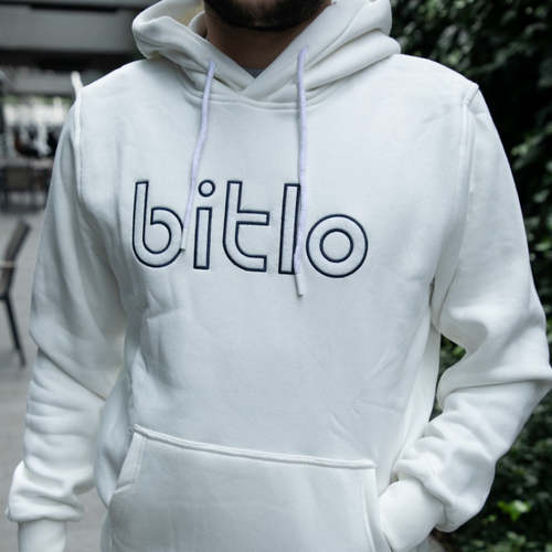 Bitlo Yazılı Beyaz Hoodie