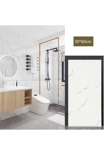 30x60 Cm Beyaz Mermer Desenli Kendinden Yapışkanlı Seramik Köpük Banyo WC Kaplama PVC Duvar Paneli