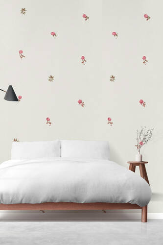 Bien Exclusive 2702 Naturel Kırmızı Buz Beyazı Zemin Küçük Çiçekler Desenli Duvar Kağıdı 5,30 M²