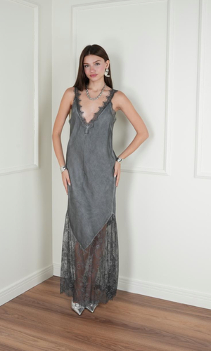 Silver Dantelli İpek Elbise