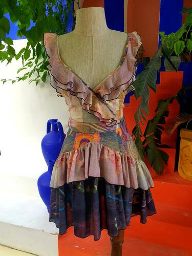 100% Cotton Voile Print Patterned Frilly Dress