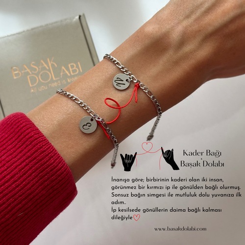 Kader Bağı ve Harf Detaylı Çelik Çift Bilekliği