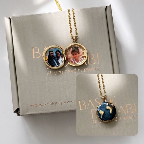 Fotoğraf Detaylı Açılıp Kapanabilir Dünya Locket Zincir Kolye