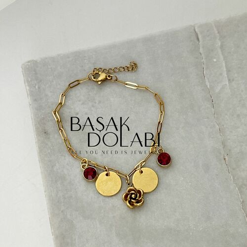 Yazı ve Portre Çok Charmlı Zincir Çelik Bileklik