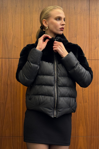 Fur-Detail Leather Jacket