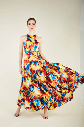 RED ROMANCE Silk Dress /Maxi Flowered