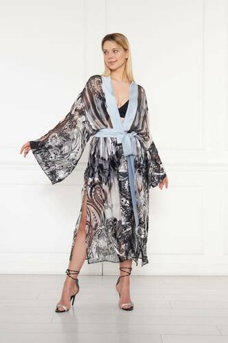 Silk Chiffon Black White Kimono/Maxi