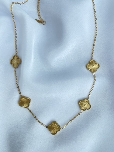 Çelik 5 li Gold Yonca Kolye