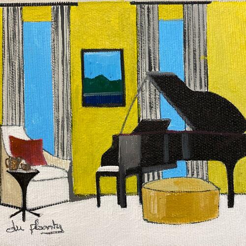 Piano à queue jaune