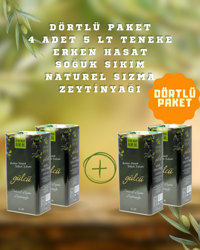  Erken Hasat Soğuk Sıkım Naturel Sızma Zeytinyağı 5 litre 4'lü paket