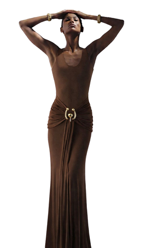 Kahverengi Aksesuar Detaylı Uzun Kuyruklu Şık Abiye & Mezuniyet Elbise 2252