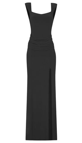 Siyah Geniş Askılı Yırtmaçlı Şık Abiye & Mezuniyet Elbise 2254