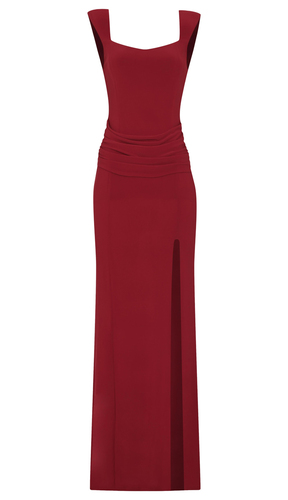 Kırmızı Geniş Askılı Yırtmaçlı Şık Abiye & Mezuniyet Elbise 2254