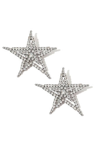 Large Star Crystal Earrings Silver Plated #0040