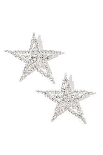 XLarge Star Crystal Earrings Silver Plated #0041