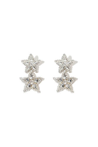 Double Star Crystal Earrings Silver plated #0045 #0045