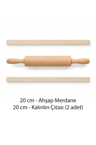 20 cm Ahşap Merdane ve Kalınlık Çıtası