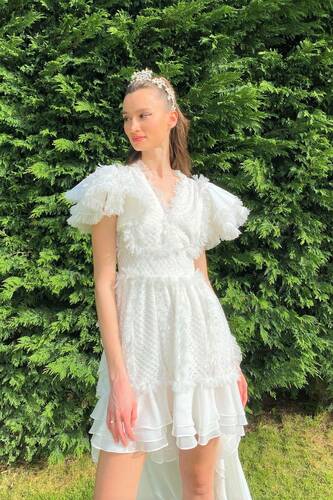 Dantel  Şifon Detaylı Gelinlik