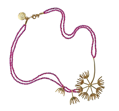 Dandelions Horizontal Garnet Beaded Necklace