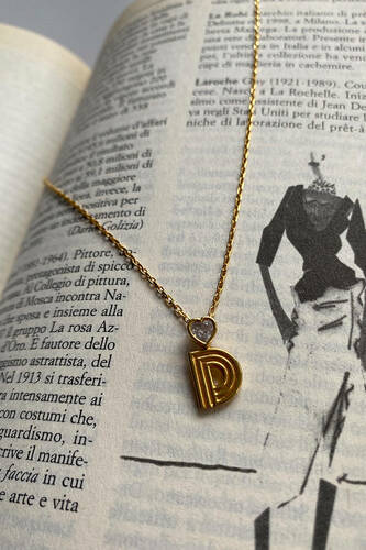 Kalpli Gümüş Üzeri Altın Kaplama Harf Kolye