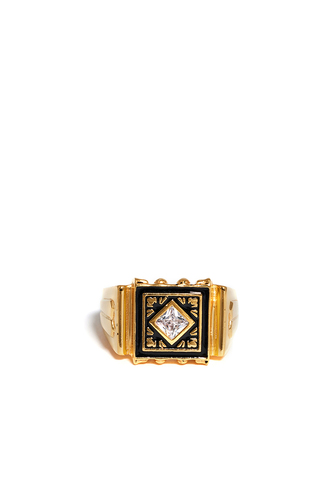 Archive Series Kare Altın Kaplama Gümüş Erkek Yüzük (Siyah Mineli)